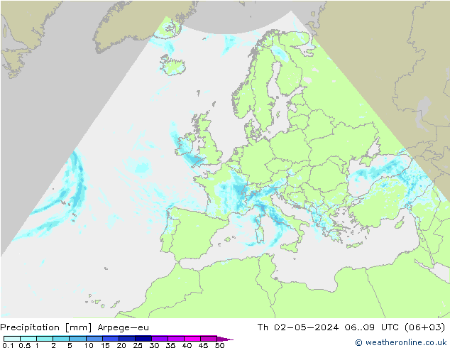 降水 Arpege-eu 星期四 02.05.2024 09 UTC