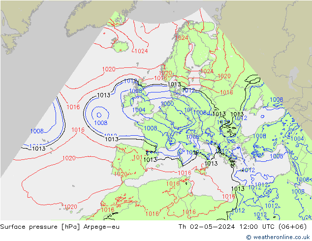 Surface pressure Arpege-eu Th 02.05.2024 12 UTC