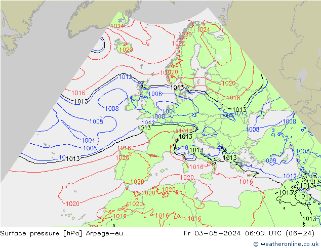 Presión superficial Arpege-eu vie 03.05.2024 06 UTC