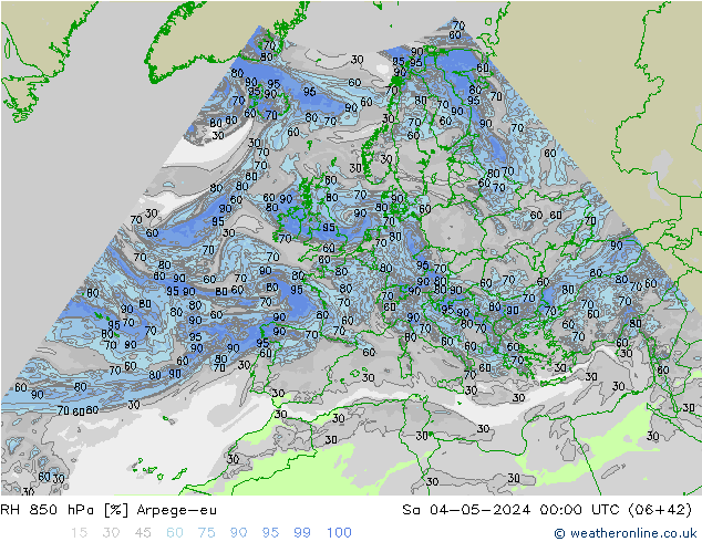 RH 850 hPa Arpege-eu Sa 04.05.2024 00 UTC