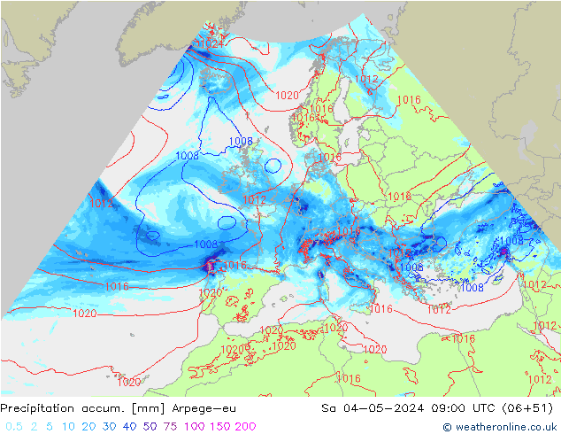 Precipitation accum. Arpege-eu Sáb 04.05.2024 09 UTC