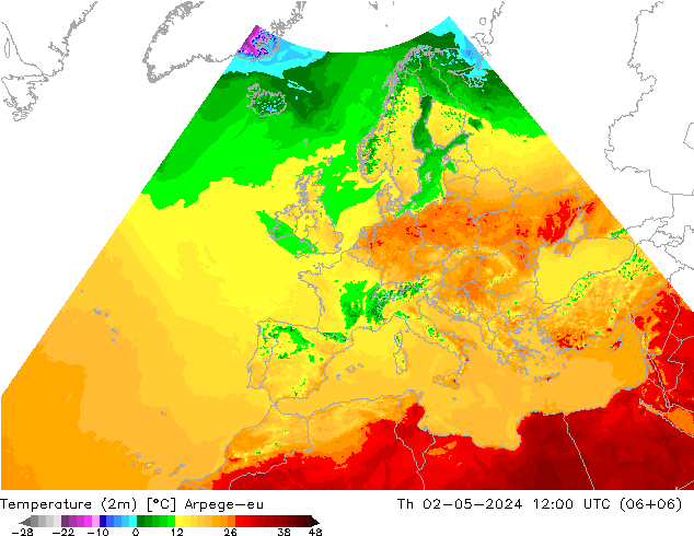 Temperaturkarte (2m) Arpege-eu Do 02.05.2024 12 UTC