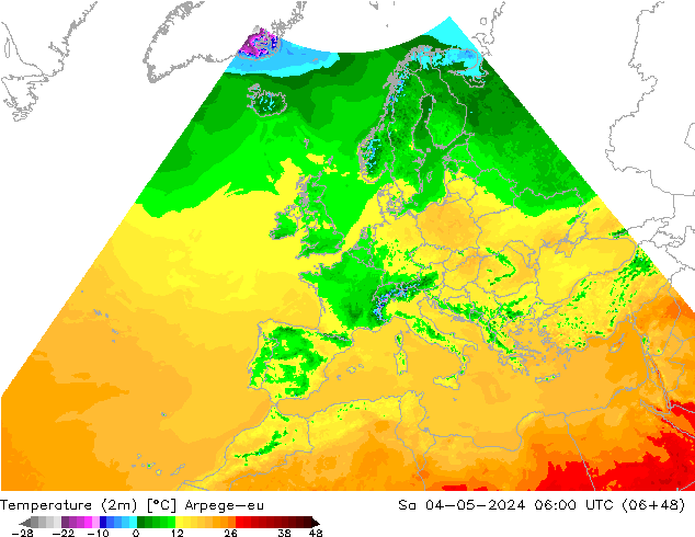 Sıcaklık Haritası (2m) Arpege-eu Cts 04.05.2024 06 UTC