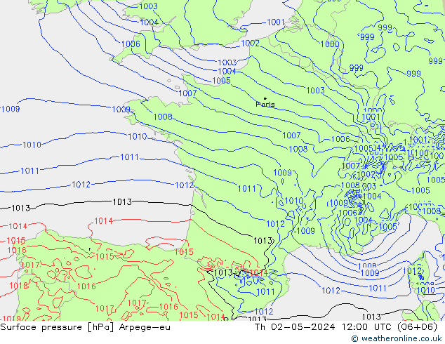 Surface pressure Arpege-eu Th 02.05.2024 12 UTC