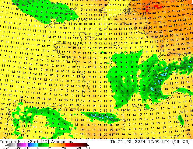 Temperature (2m) Arpege-eu Th 02.05.2024 12 UTC