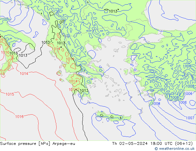 Pressione al suolo Arpege-eu gio 02.05.2024 18 UTC