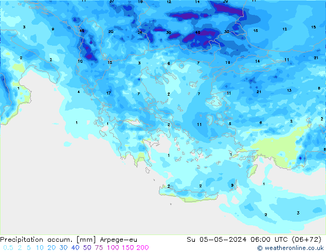 Precipitation accum. Arpege-eu Su 05.05.2024 06 UTC