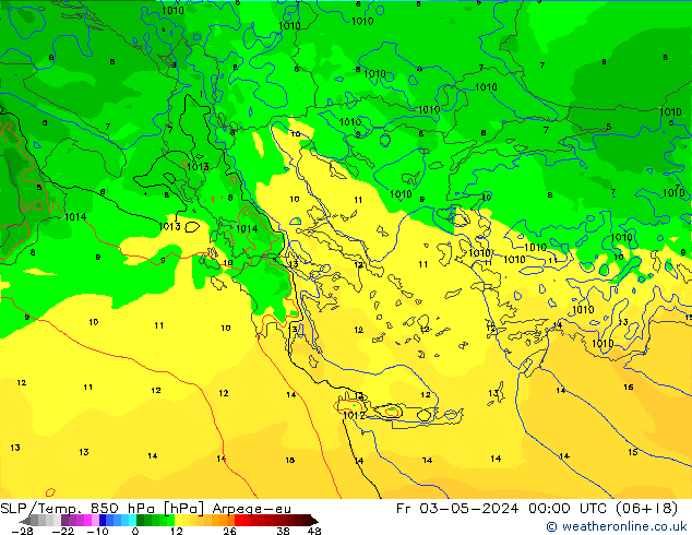 SLP/Temp. 850 hPa Arpege-eu Fr 03.05.2024 00 UTC