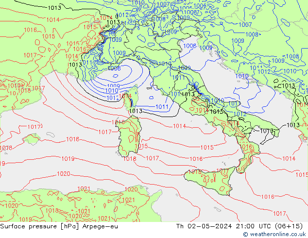 приземное давление Arpege-eu чт 02.05.2024 21 UTC