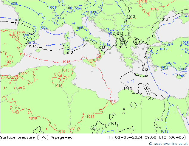 Surface pressure Arpege-eu Th 02.05.2024 09 UTC