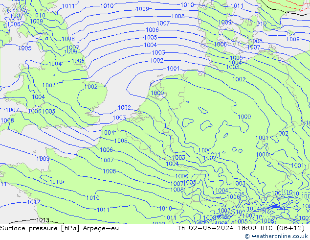 Bodendruck Arpege-eu Do 02.05.2024 18 UTC