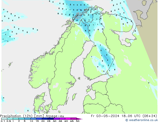 Precipitação (12h) Arpege-eu Sex 03.05.2024 06 UTC