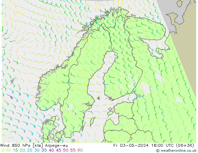 wiatr 850 hPa Arpege-eu pt. 03.05.2024 18 UTC