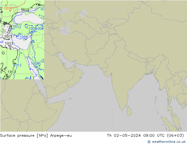 Atmosférický tlak Arpege-eu Čt 02.05.2024 09 UTC