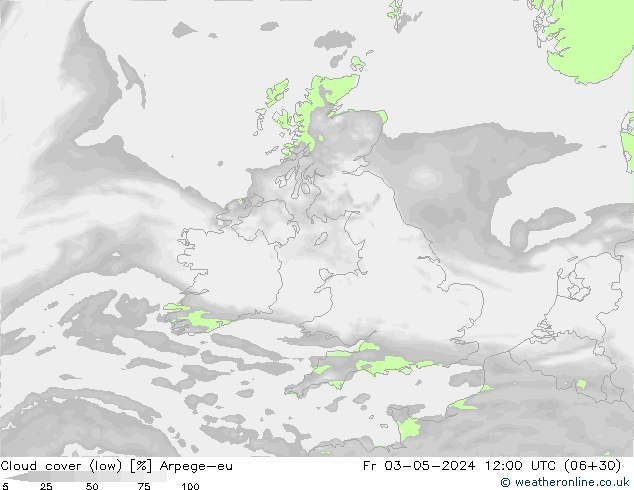 Cloud cover (low) Arpege-eu Fr 03.05.2024 12 UTC