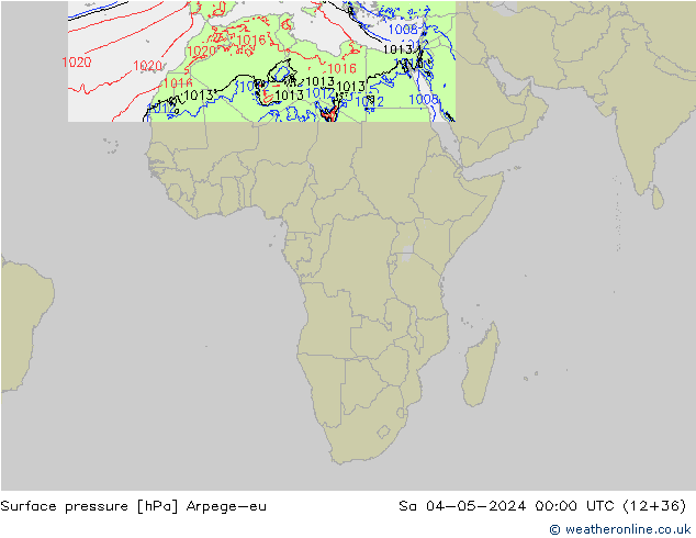 Presión superficial Arpege-eu sáb 04.05.2024 00 UTC