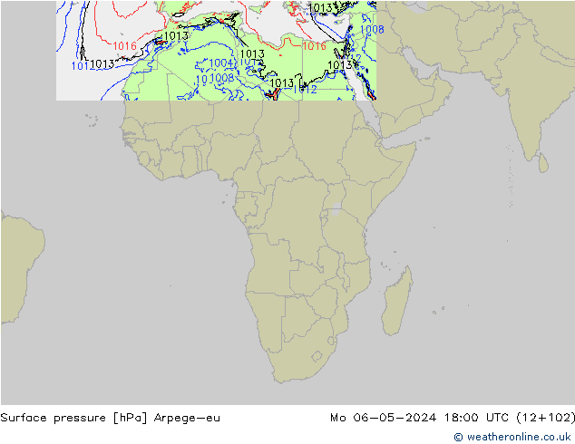 Atmosférický tlak Arpege-eu Po 06.05.2024 18 UTC