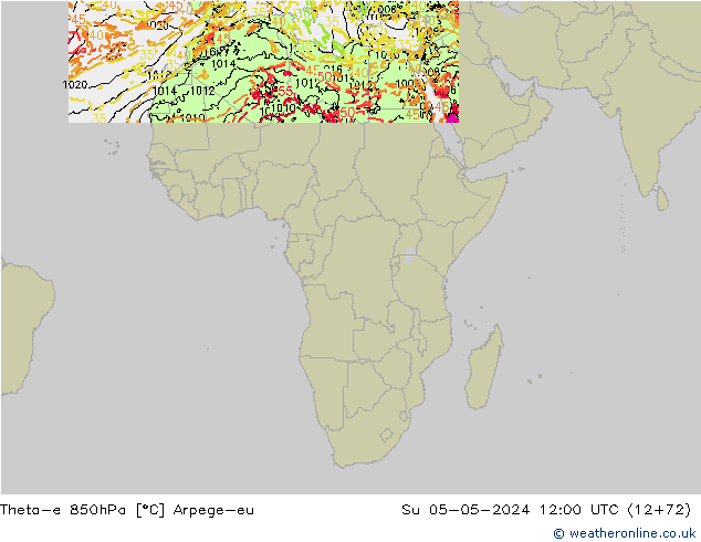 Theta-e 850hPa Arpege-eu So 05.05.2024 12 UTC