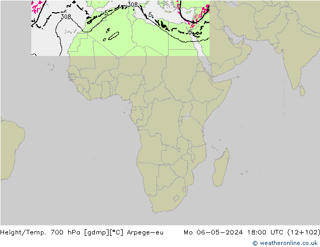 Height/Temp. 700 hPa Arpege-eu Mo 06.05.2024 18 UTC