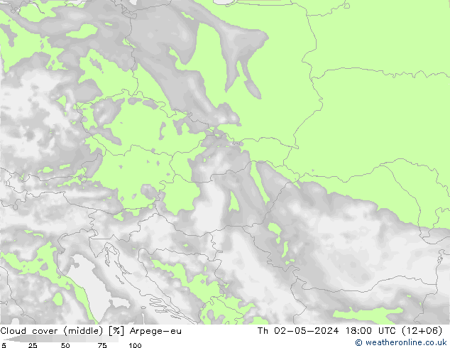 Cloud cover (middle) Arpege-eu Th 02.05.2024 18 UTC