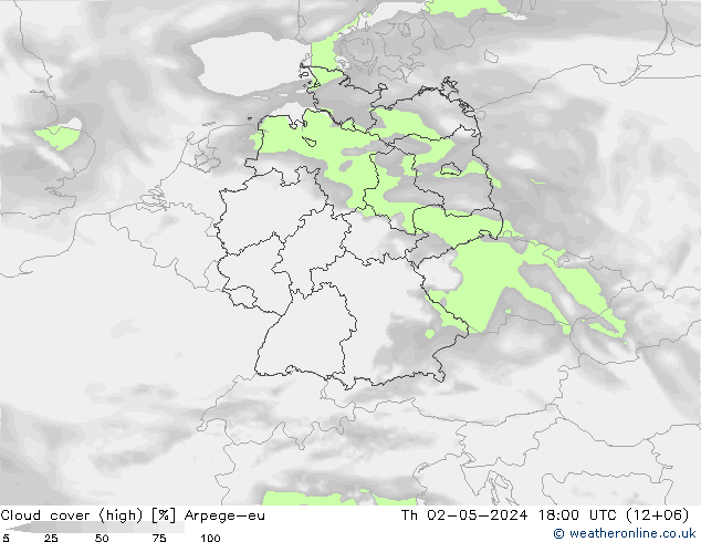Cloud cover (high) Arpege-eu Th 02.05.2024 18 UTC