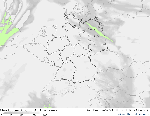 zachmurzenie (wysokie) Arpege-eu nie. 05.05.2024 18 UTC