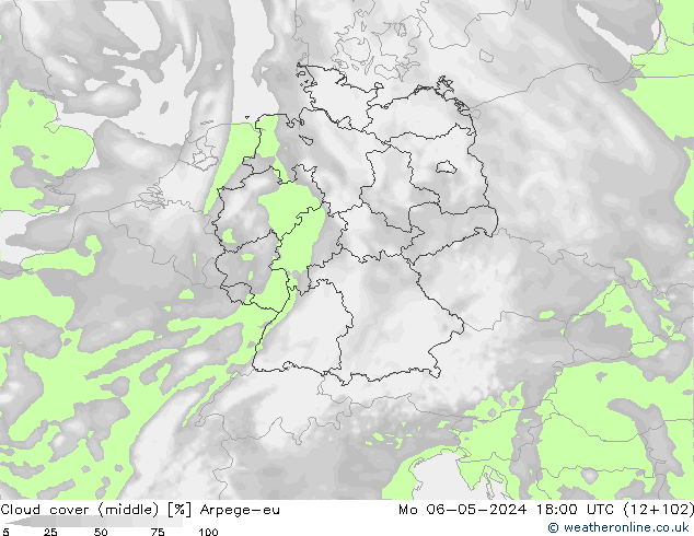Cloud cover (middle) Arpege-eu Mo 06.05.2024 18 UTC