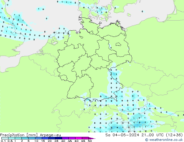 precipitação Arpege-eu Sáb 04.05.2024 00 UTC