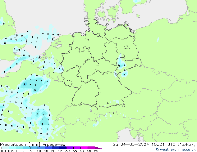 Precipitazione Arpege-eu sab 04.05.2024 21 UTC