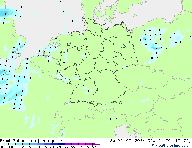 Précipitation Arpege-eu dim 05.05.2024 12 UTC