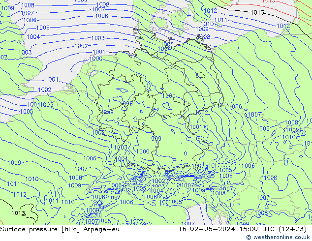 地面气压 Arpege-eu 星期四 02.05.2024 15 UTC