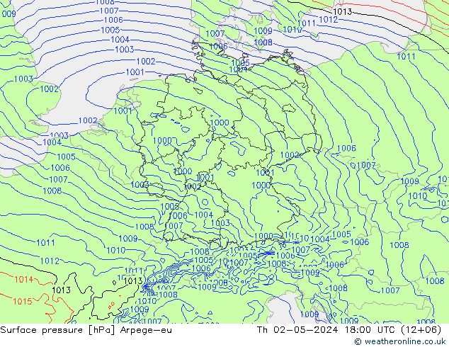 Surface pressure Arpege-eu Th 02.05.2024 18 UTC