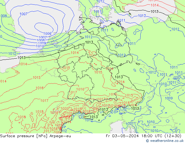 Presión superficial Arpege-eu vie 03.05.2024 18 UTC