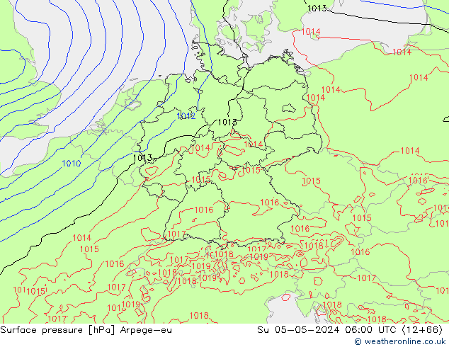 Presión superficial Arpege-eu dom 05.05.2024 06 UTC