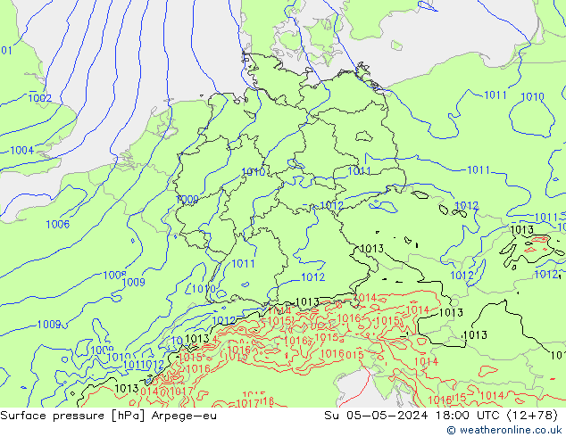pressão do solo Arpege-eu Dom 05.05.2024 18 UTC