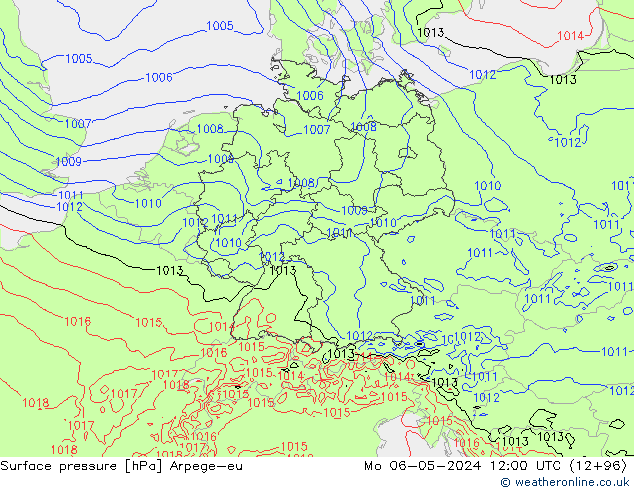 Atmosférický tlak Arpege-eu Po 06.05.2024 12 UTC