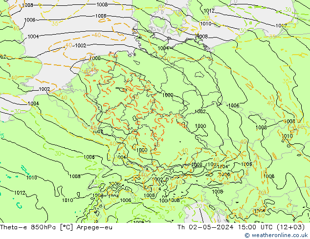 Theta-e 850hPa Arpege-eu Th 02.05.2024 15 UTC