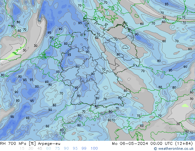 RH 700 hPa Arpege-eu Mo 06.05.2024 00 UTC