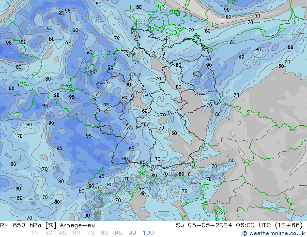 850 hPa Nispi Nem Arpege-eu Paz 05.05.2024 06 UTC