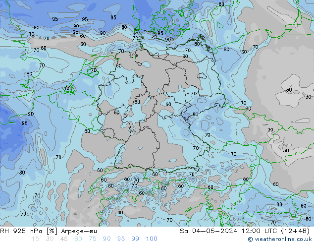 RH 925 hPa Arpege-eu Sa 04.05.2024 12 UTC