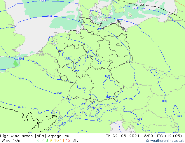 High wind areas Arpege-eu jue 02.05.2024 18 UTC