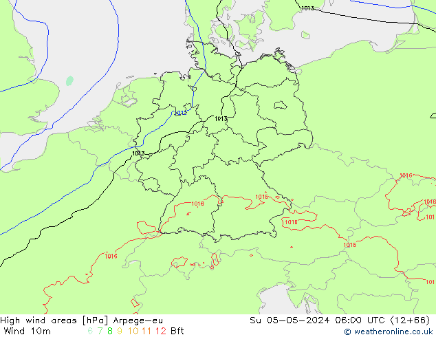 High wind areas Arpege-eu Вс 05.05.2024 06 UTC