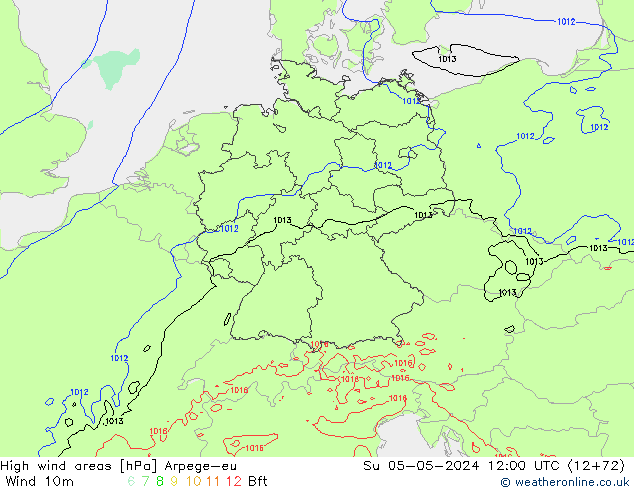 High wind areas Arpege-eu Su 05.05.2024 12 UTC