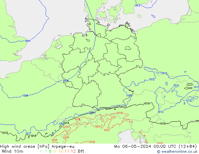High wind areas Arpege-eu Mo 06.05.2024 00 UTC