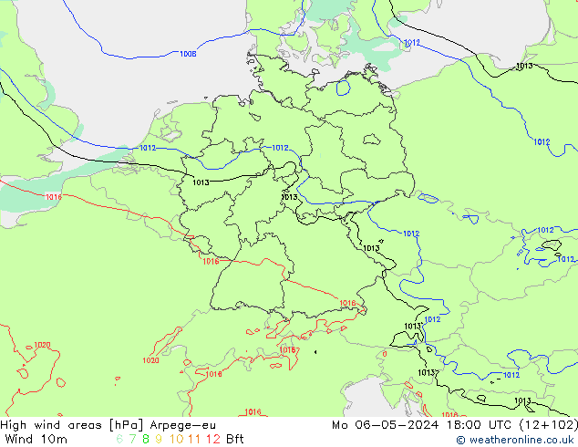 High wind areas Arpege-eu Mo 06.05.2024 18 UTC