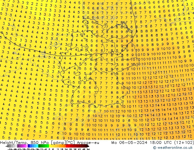 Height/Temp. 850 hPa Arpege-eu  06.05.2024 18 UTC