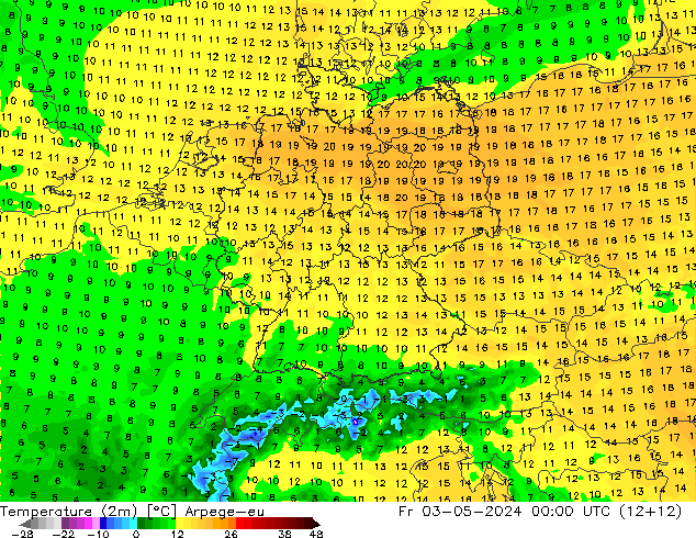 Sıcaklık Haritası (2m) Arpege-eu Cu 03.05.2024 00 UTC