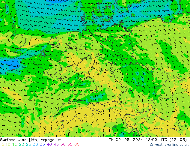 Surface wind Arpege-eu Th 02.05.2024 18 UTC