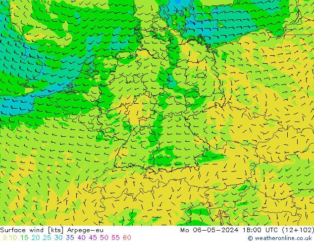 Vent 10 m Arpege-eu lun 06.05.2024 18 UTC