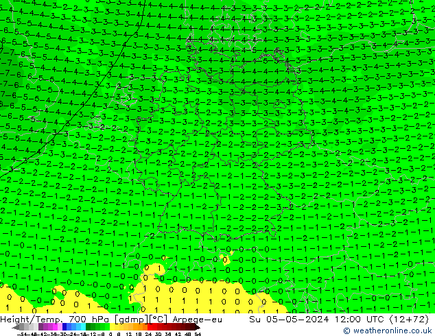 Yükseklik/Sıc. 700 hPa Arpege-eu Paz 05.05.2024 12 UTC